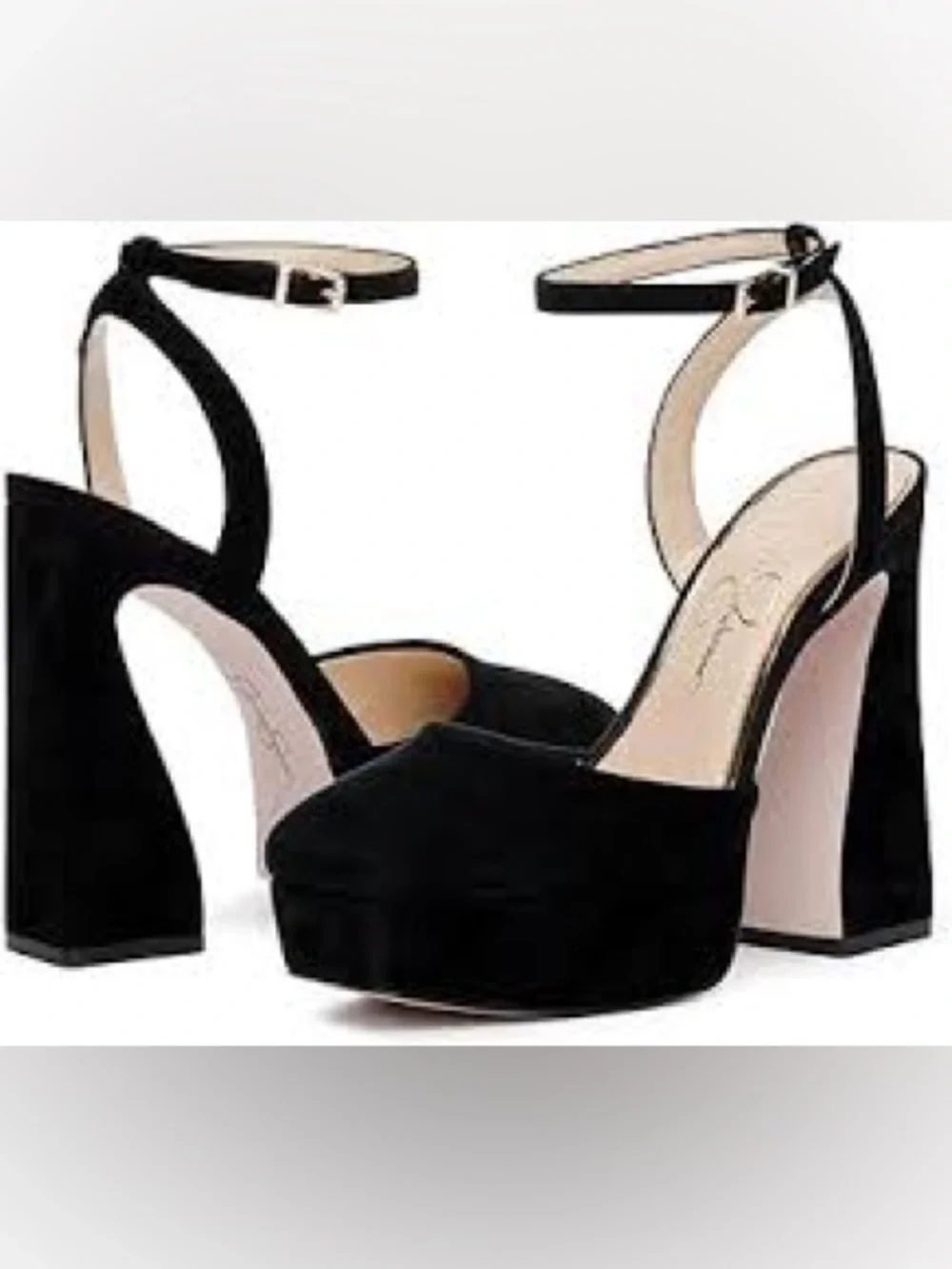 Jessica Simpson Black Suede Platform Block Heels with Ankle Strap Size 7